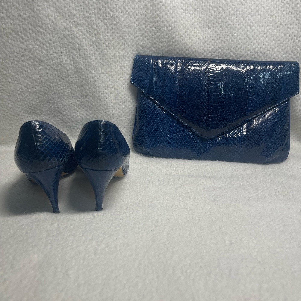 Vintage J. Renee Women’s Classic Blue Snakeskin Clutch Bag/ matching Heels sz 8 - Picture 4 of 7